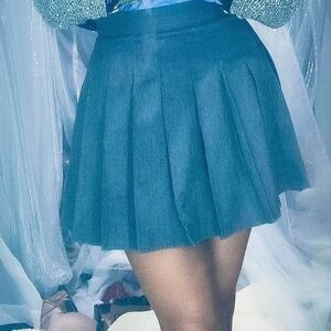 Blue Pleated Skater Mini Skirt for Night Out